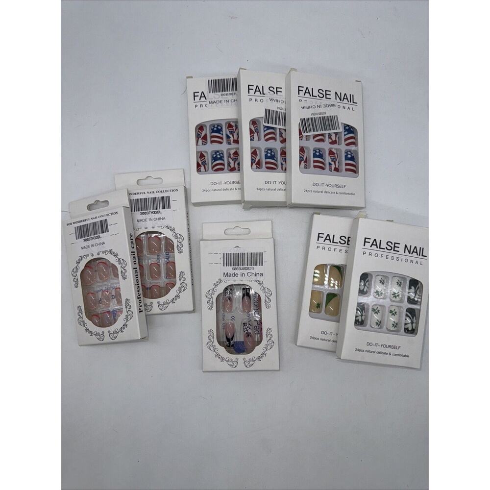 False Nails Beautiful Nail Do it Yourself KITS Lot‎ Of 8 packs NIB 24 In Ea/glue